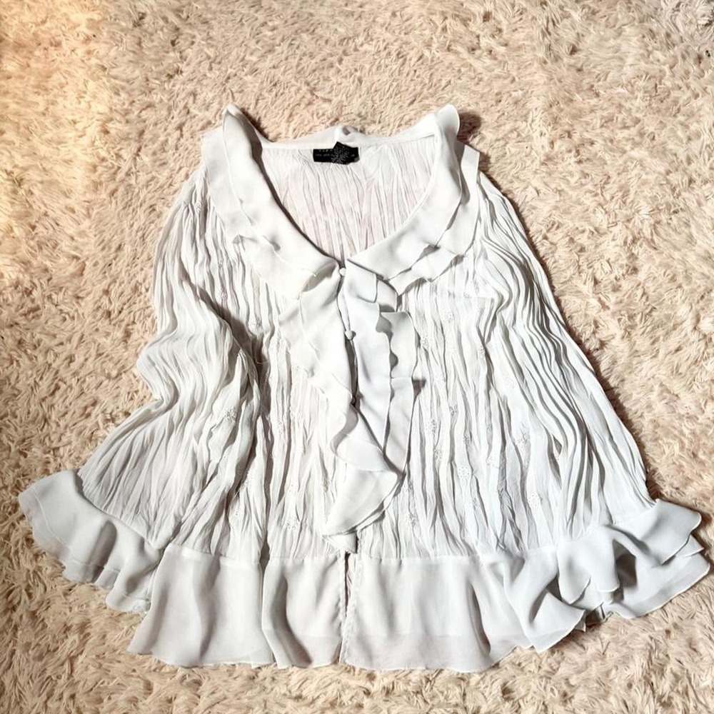 White Ruffle Pirate Peasant Whimsical Flowy Renaissance Top Womens 1X Artisan